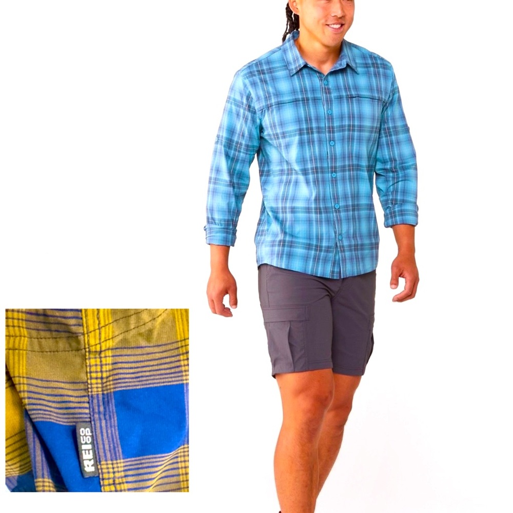 🌟 REI Co-Op Men’s Sahara Tech Plaid Long Sleeve Ventilated Hiking Shirt Sz L